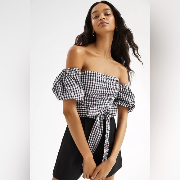dolan Tops - DOLAN ANTHROPOLGIE Left Coast Gingham Puff-Sleeve Shirt SIZE S